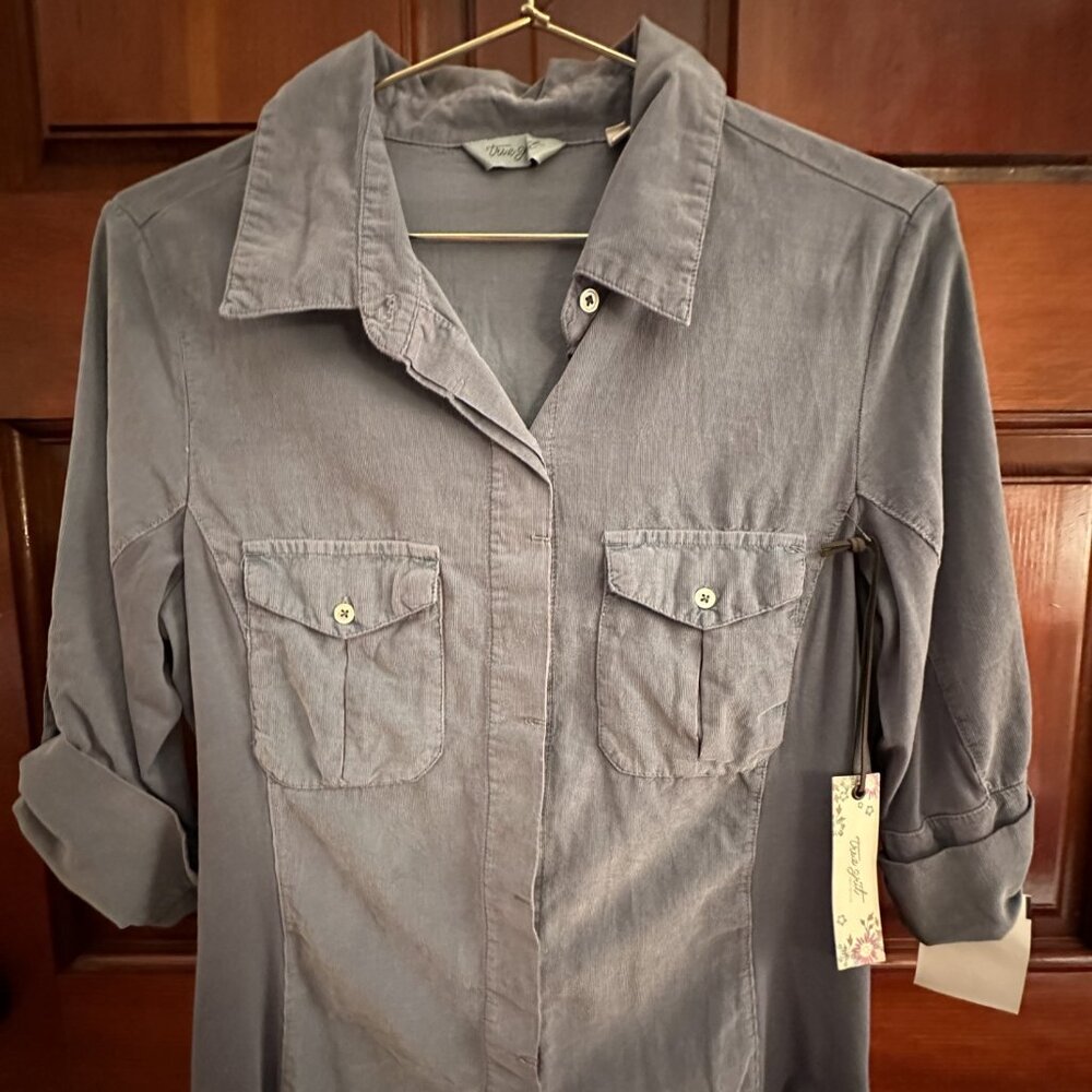 True Grit Button Down Shirt Soft Corduroy Size S Gray